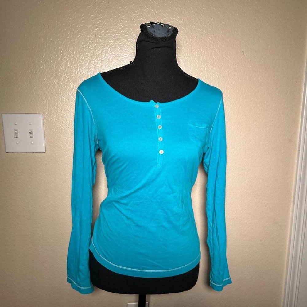 Vintage 2005 Victoria’s Secret Long Sleeve Henley Top S Turquoise Blue Y2K
